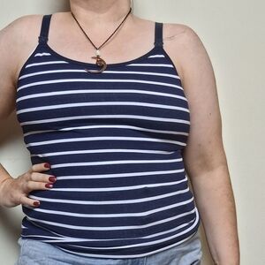 Everyday by Stitch Fix Blue and White Striped Tank Top Size Medium